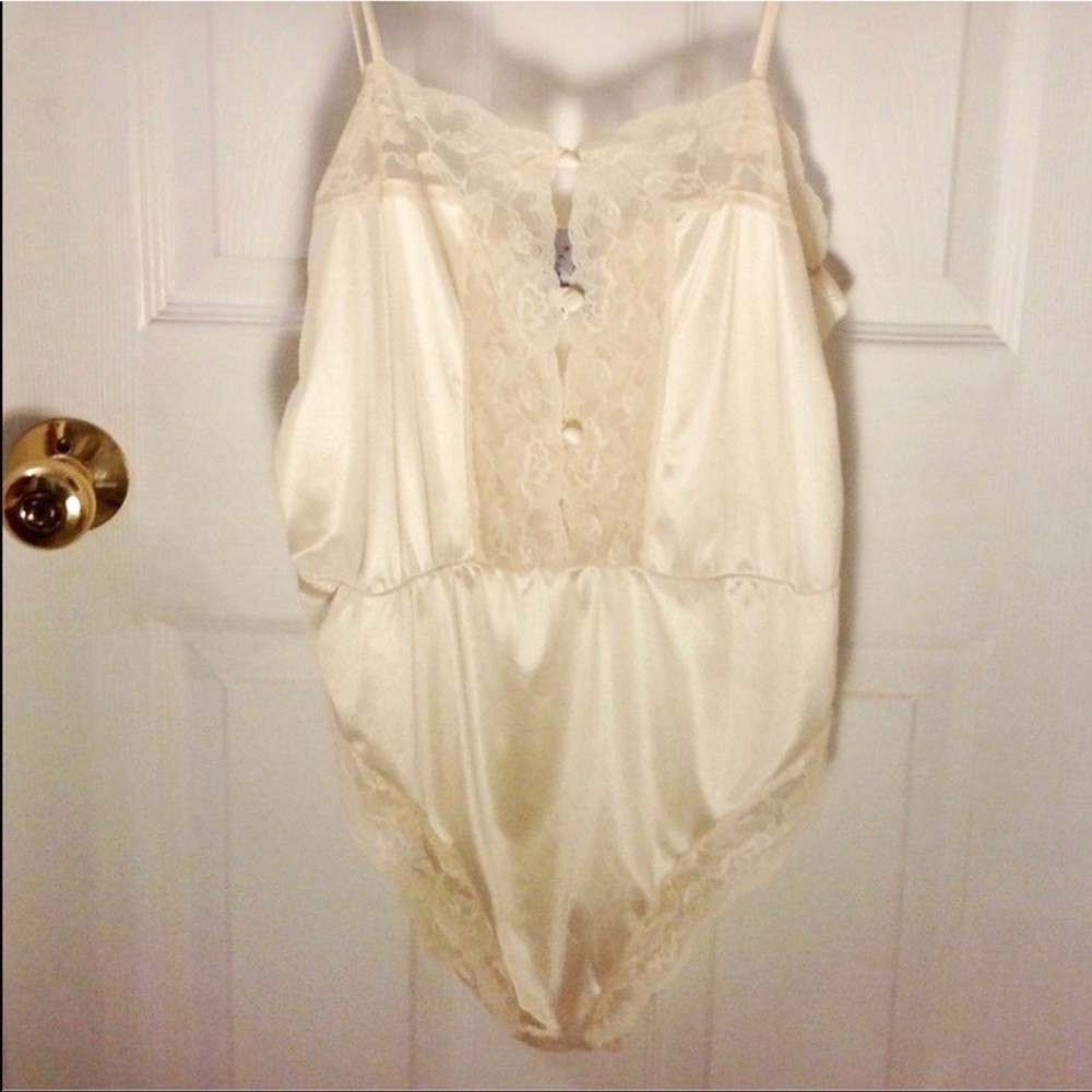 Vintage Satin Chantilly Lace Ivory Teddy
